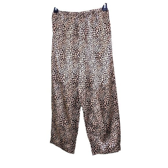 Womens Satiny Leopard Print Sleep Lounge Pants Size Medium Brown Elastic Waist - Picture 1 of 3